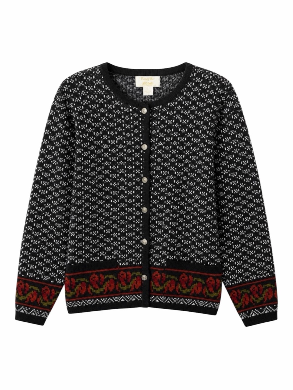 Vintage Tally Ho Fair Isle Nordic Floral Cardigan Sweater Size L Knit